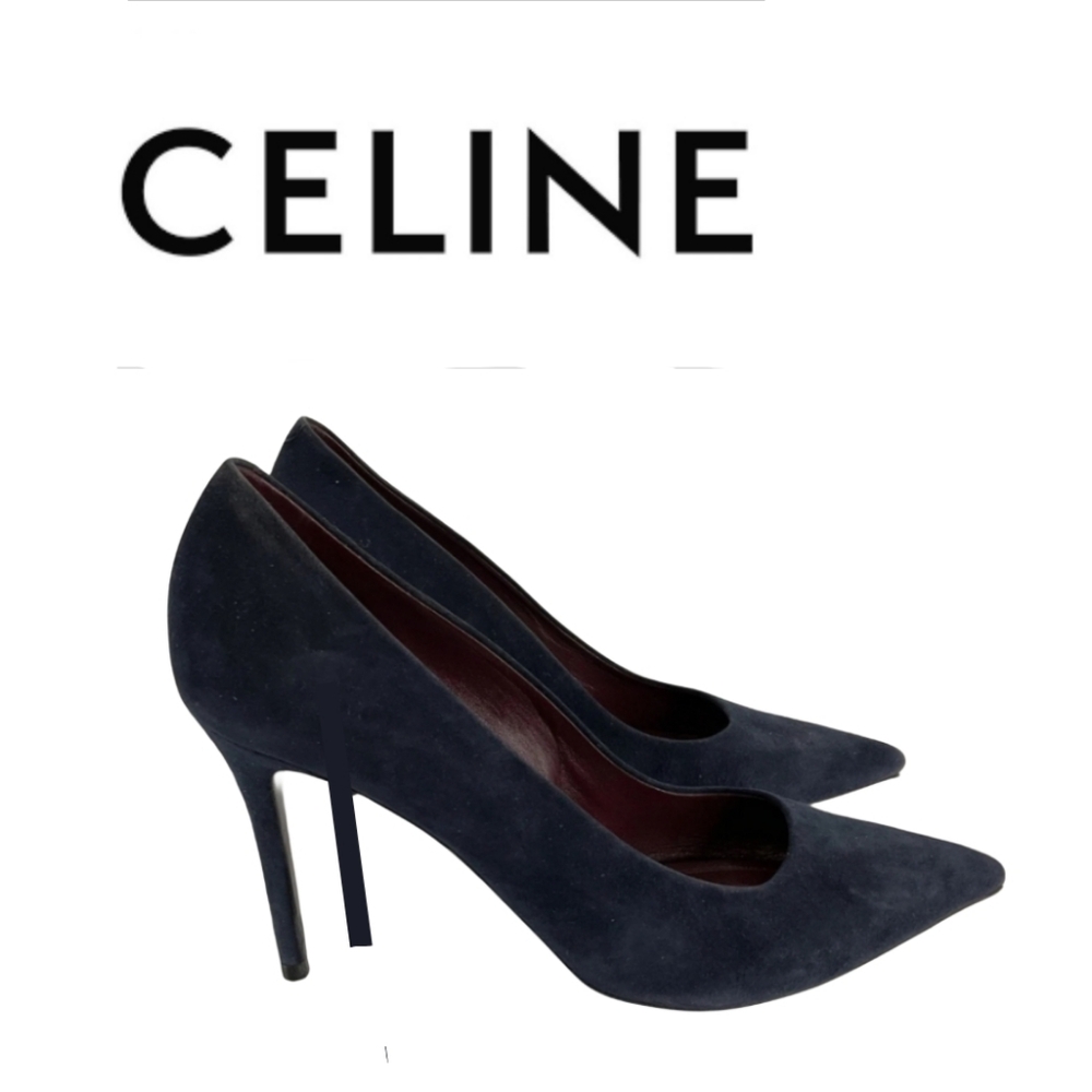 Sale❗️CELINE Dark Navy Blue Suede Heels Pumps Excellent 👀 AUTHENTICATED